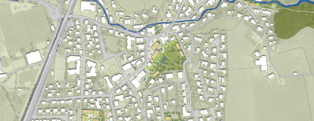 Plan der Gemeinde Wildpoldsried. Vier Entwicklungsbereiche sind farbig gekennzeichnet